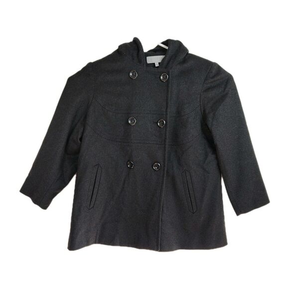 Anne Klein Wool Blend Pea Coat Women's Size 2X Gray Hooded Button Up Lined - Picture 1 of 9